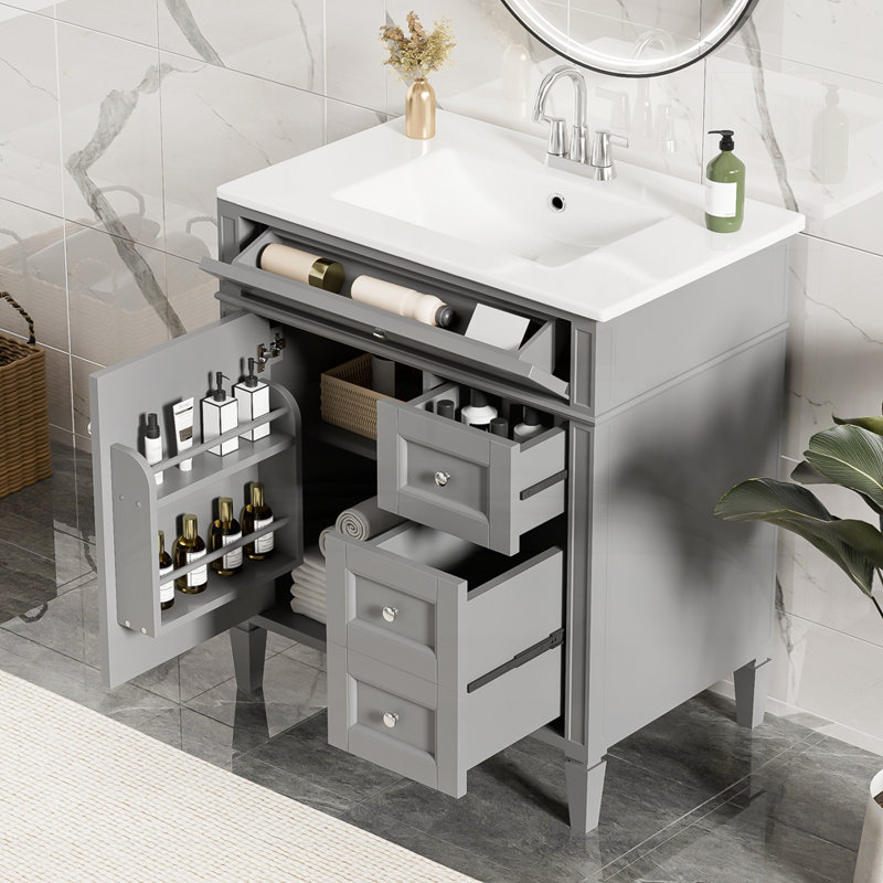 Meuble-lavabo de 30 po avec lavabo supérieur, Gris, Argent argent