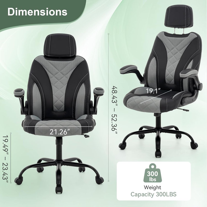 Aime Ergonomic Managerial Executive Office Chair – Flip‑Up Arms, Adjustable Headrest & Lumbar Support, Thick PU Leather Desk Chair with 360° Swivel & Height Adjustment for Home Office Professionals