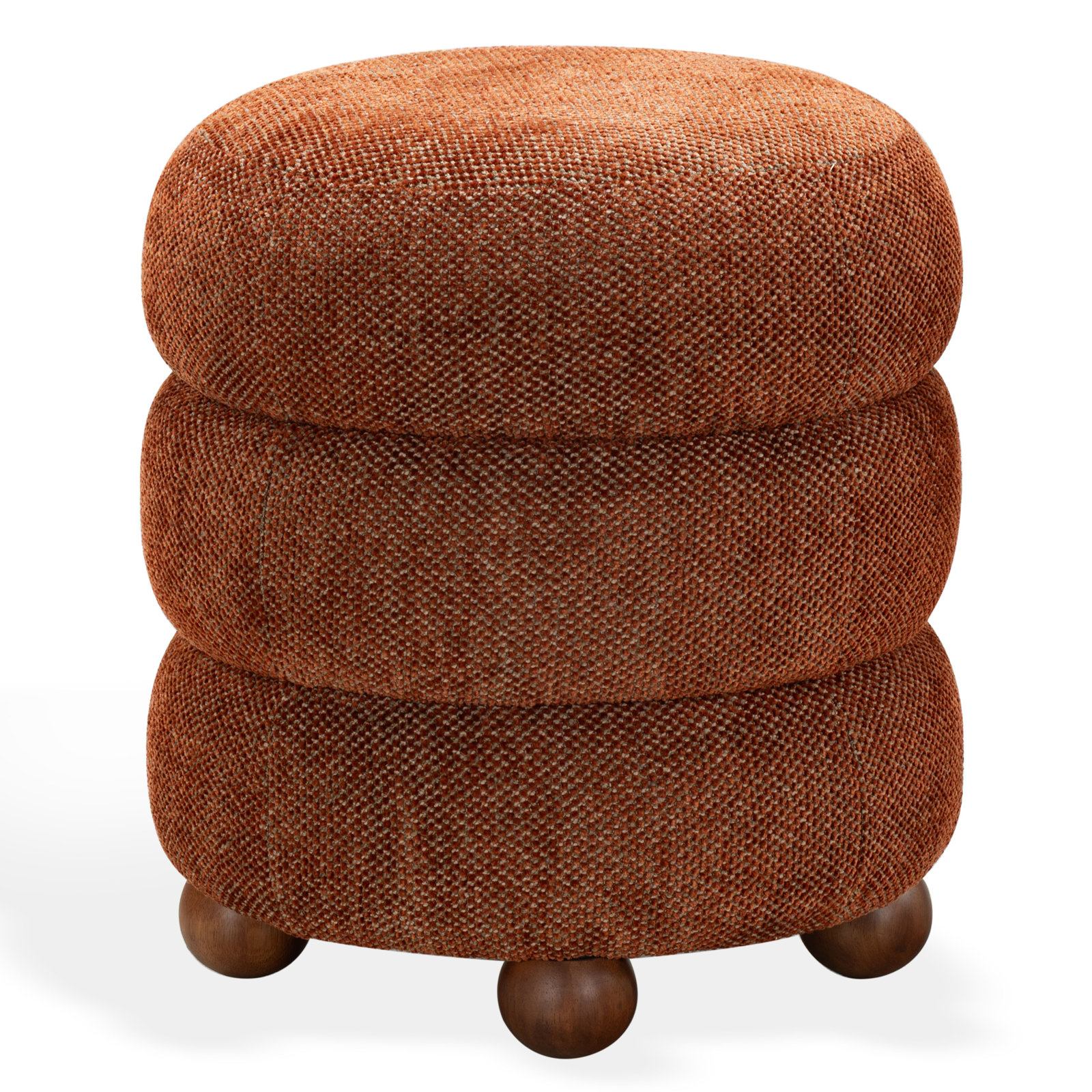 Dalisha 17" Velvet Round Ottoman, Walnut, Rust Chenille