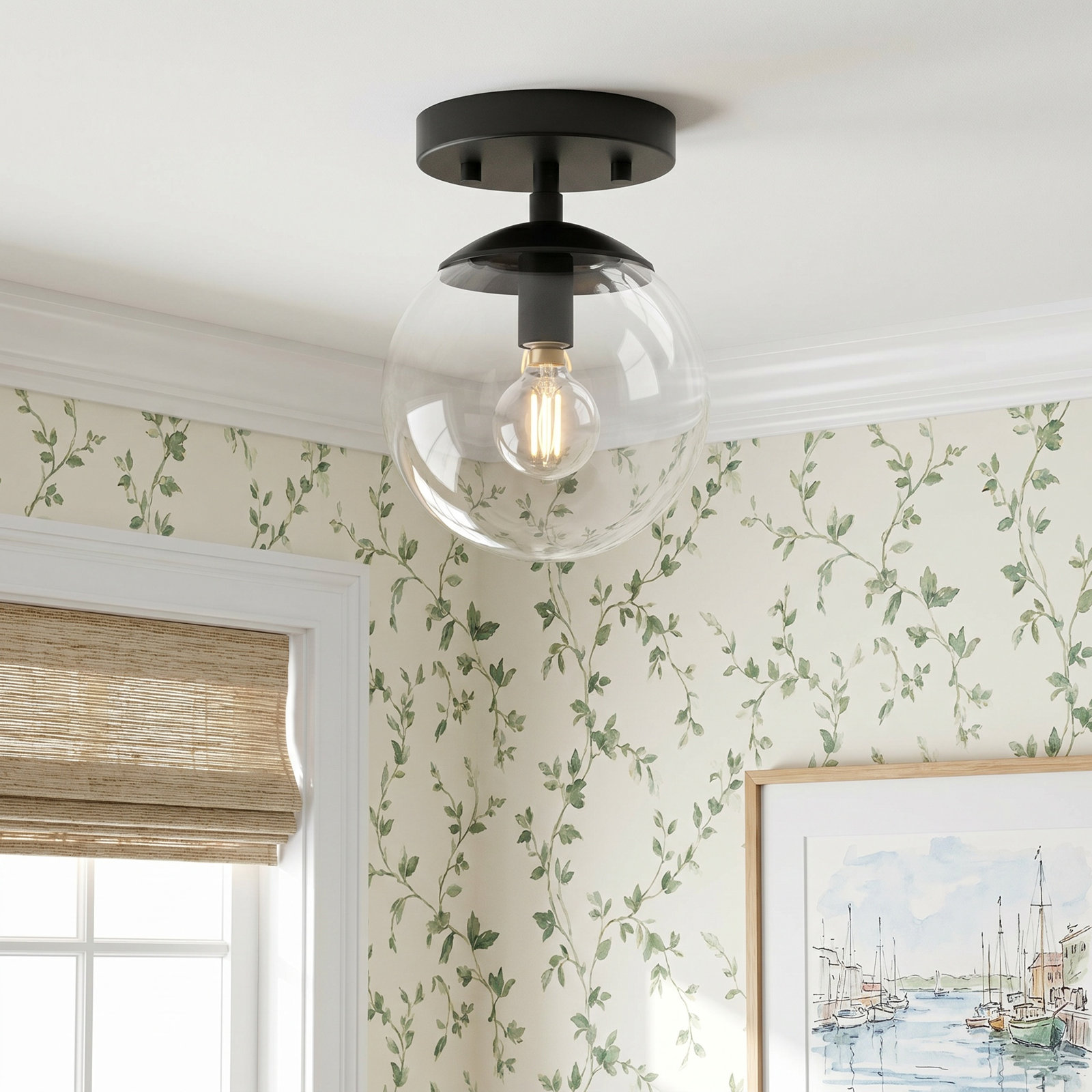 Single Light Flush Mount, Matte Black