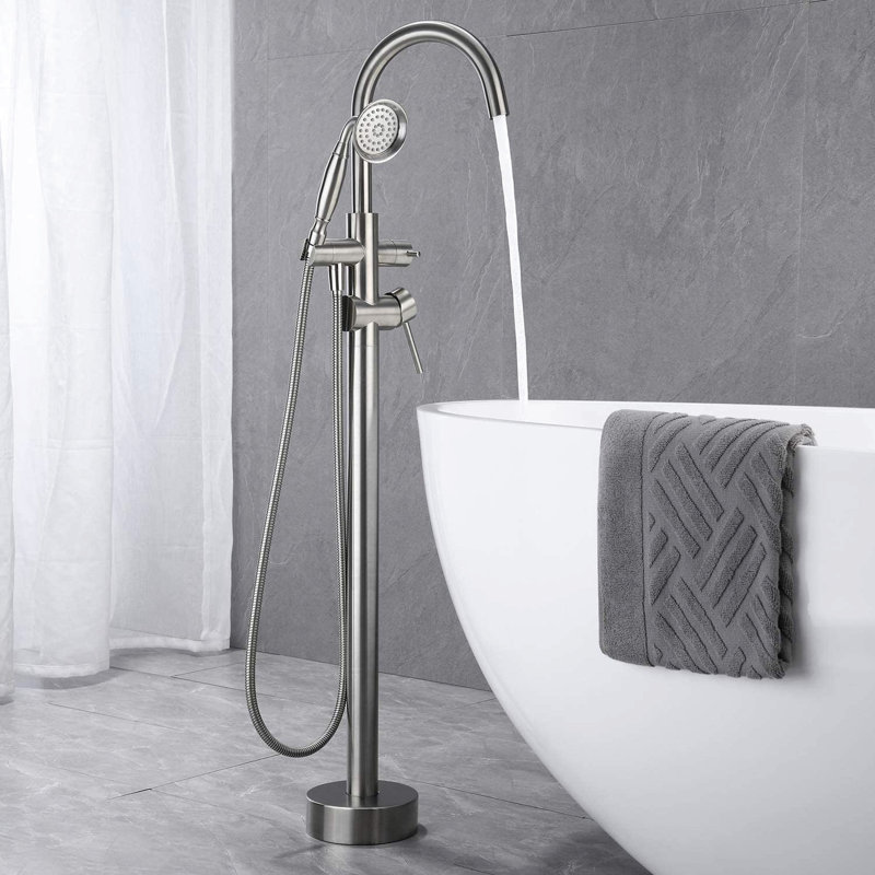 Robinet de baignoire autoportant en laiton massif en nickel brossé - élégant et fonctionnel pour votre robinet de salle de bain avec solution complète de tubes d'alimentation