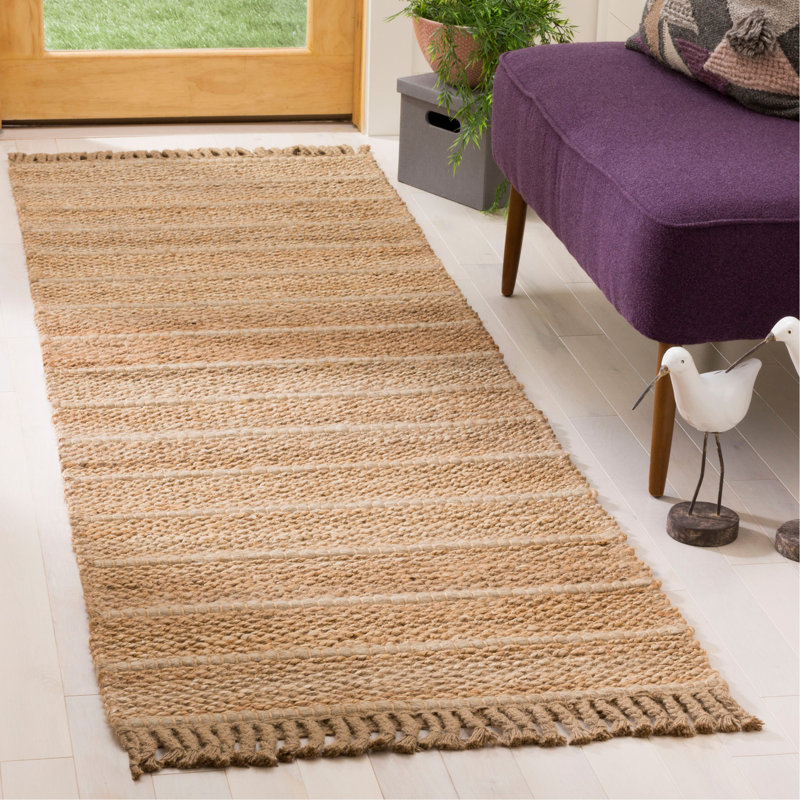 Abas Natural Fiber Hand Woven Jute/Nz Wool Geometric Rug, Rectangle 4' x 6', Beige