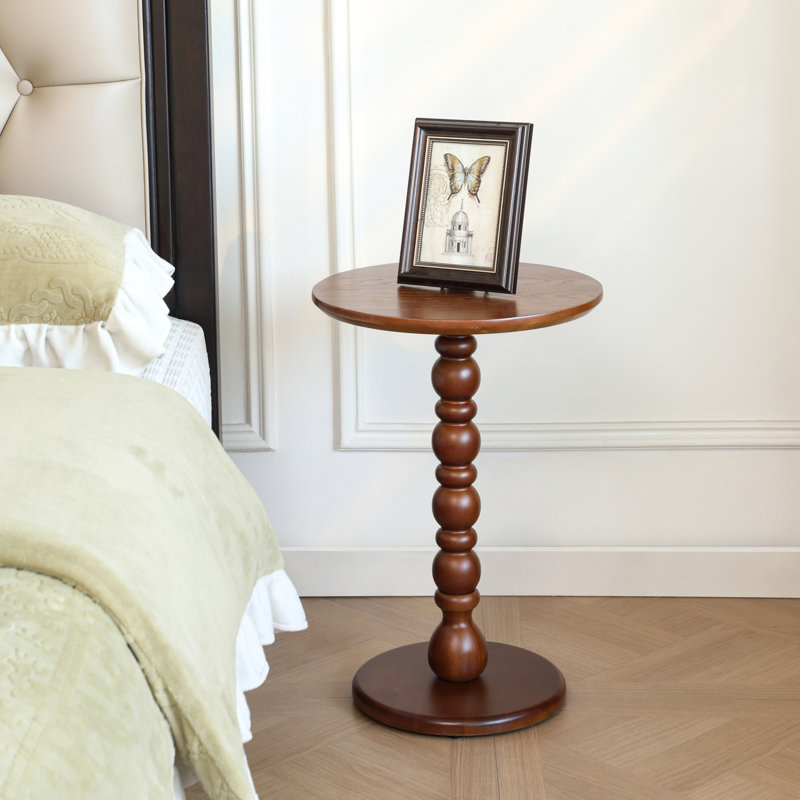 Solid Wood Round End Table,Side Table,Night Stand, Brown, Brown Wood