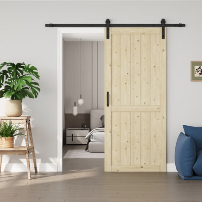  Pine Sliding Barn Door Solid Wood Paintable Surface Closet Pantry Doors with Installation Hardware