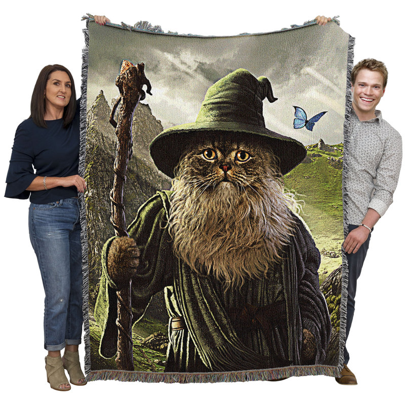 Fantasy Catdalf Cotton Woven Throw Blanket