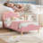 Upholstered Bed Frame with Adjustable Headboard and Footboard, Velvet Princess Platform Bedframe for Kids/Girls-1506505170-1506505173