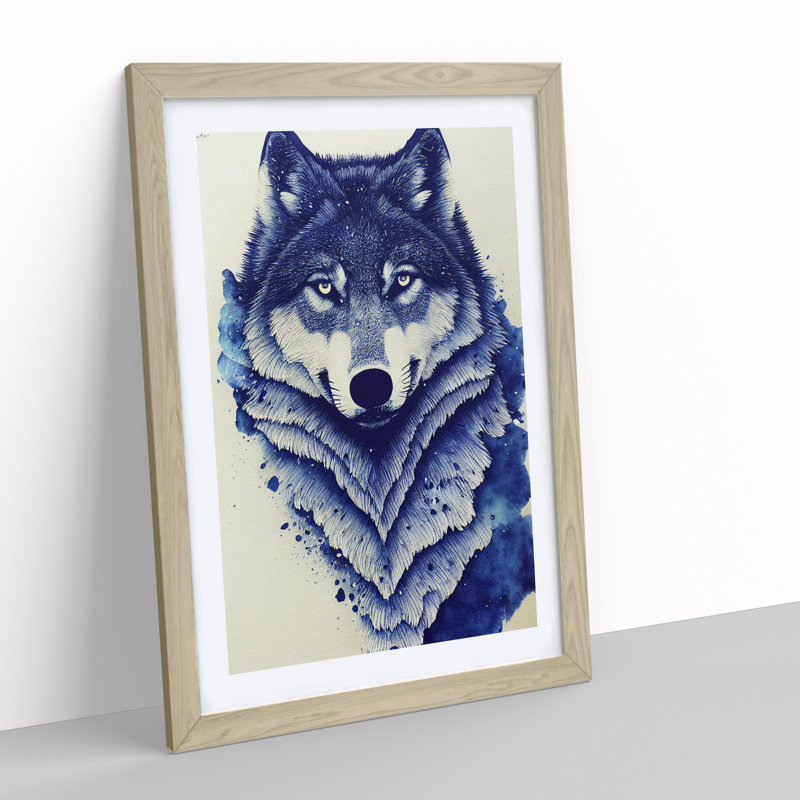 Winter Wolf Art No.2 - Wall Art, 66cm H x 48cm W, Oak Framed Paper, White