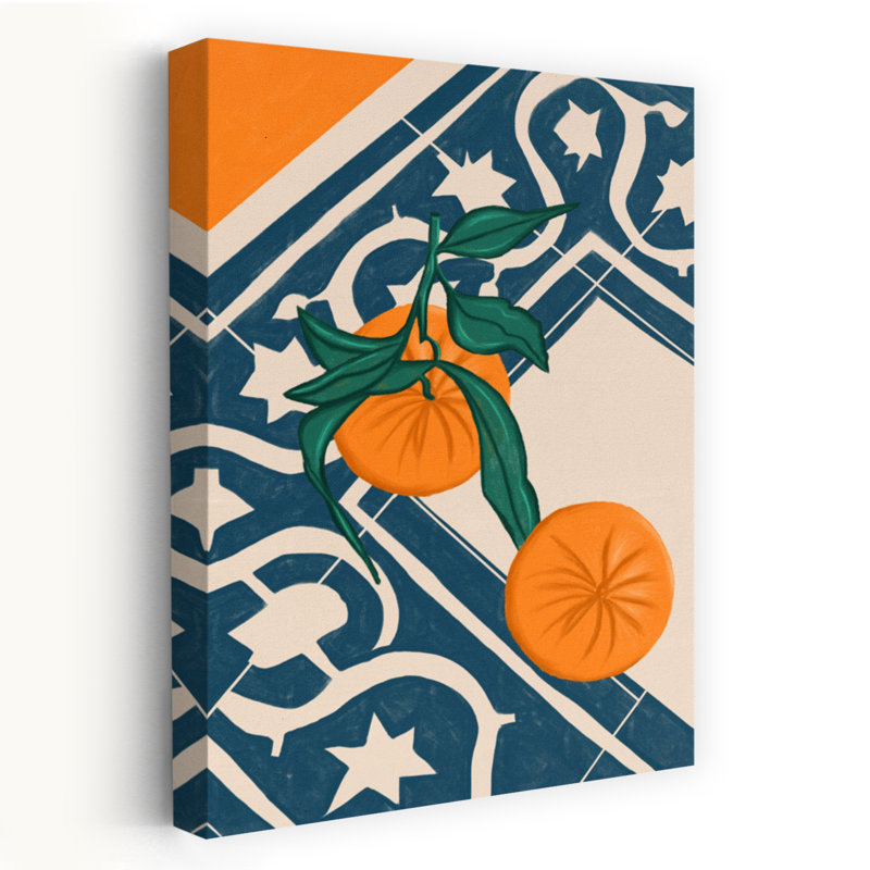 Fresh Oranges Blue Tiles by Gulcihan Ozguc - Wrapped Canvas Print, 91.44 cm H x 60.96 cm W