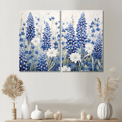 Blue Bonnets Tranquility I - Floral Blue Bonnets, art mural 2 panneaux