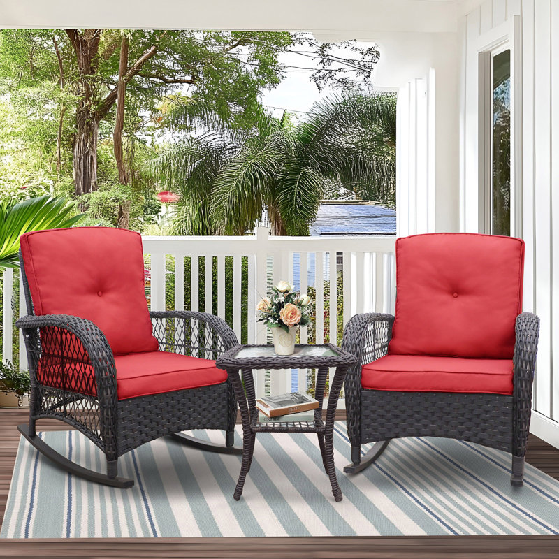 3 - Piece Rocker & Glider Seating Group with Cushions, Red, Black