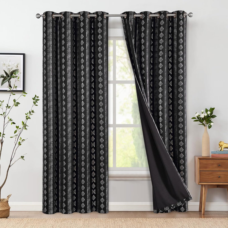 Ayani Bohemian Blackout Curtain Panel, 52" W x 84" L, Black/Silver