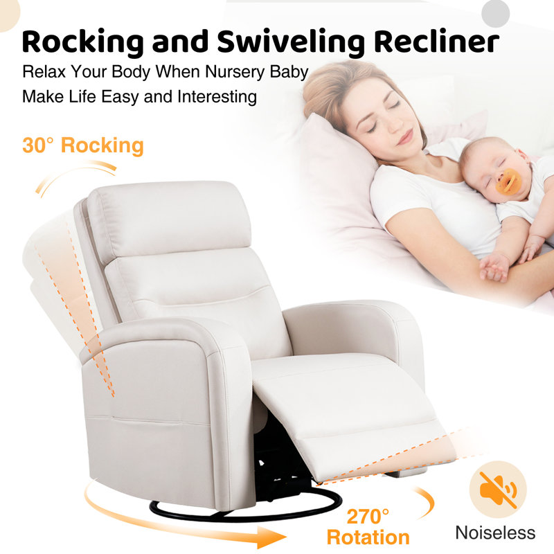 Beige Faux Leather 3-Position Recliner Set with Wood Frame