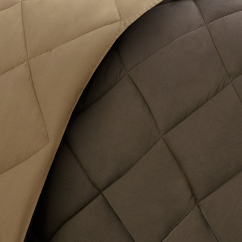 Ensemble d'édredon réversible en duvet synthétique Twin Diamond, Housse de couette simple + 2 taies d'oreiller, Brun / Sable