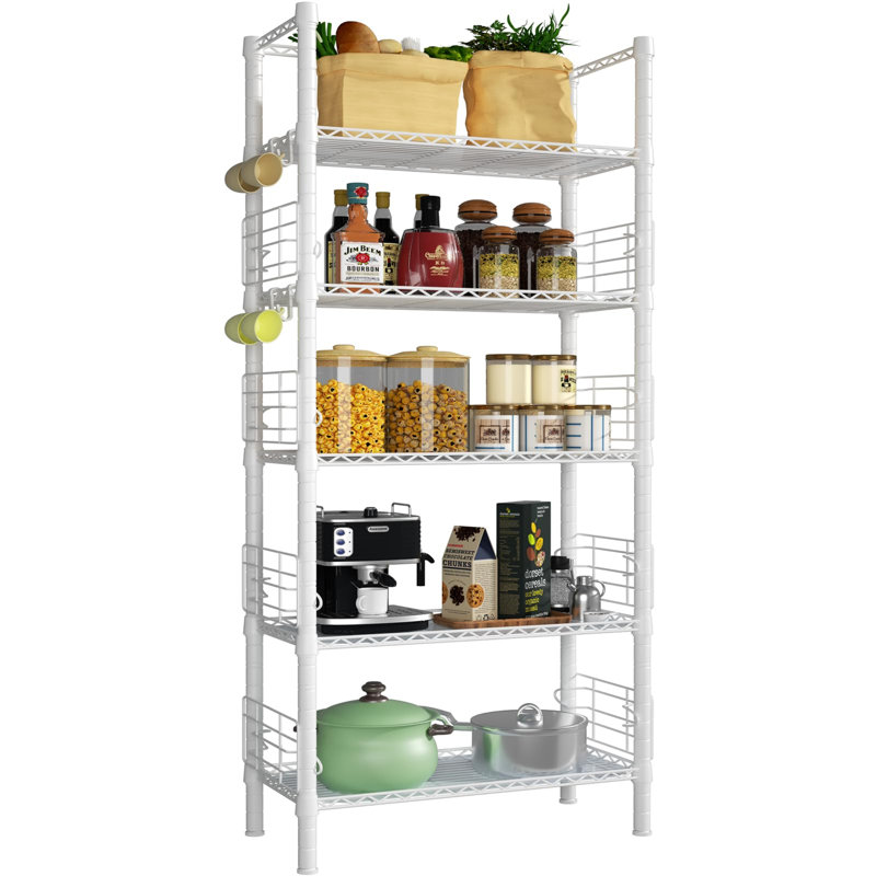 White 5-Tier Metal Storage Rack with Adjustable Shelves