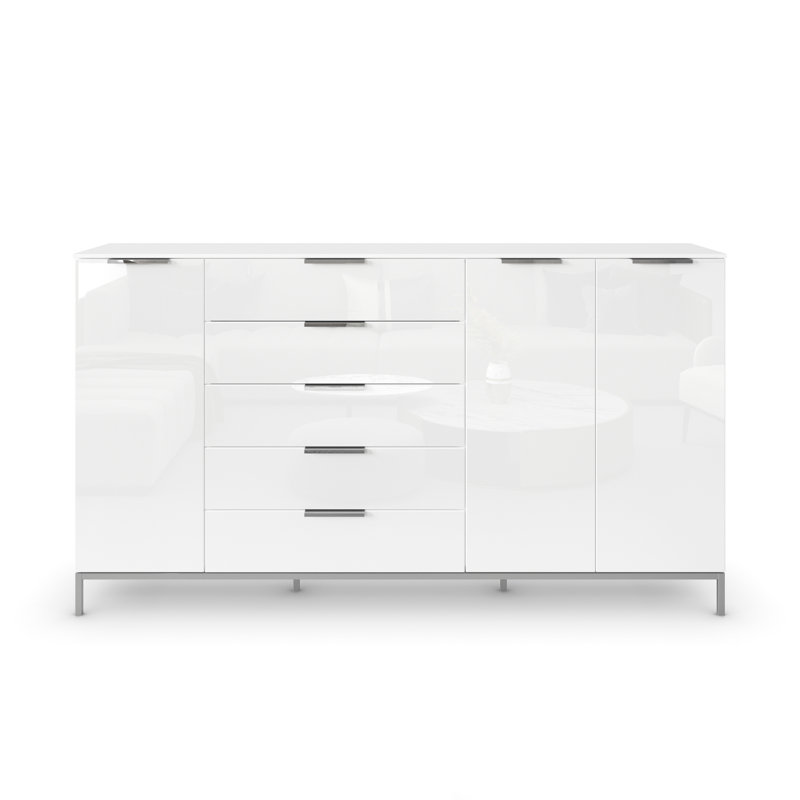 Flipp 5 - Drawer Chest of Drawers, Alpine White/White Glass/Chrome