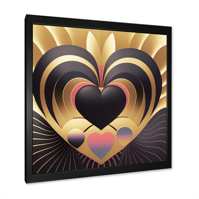 «Black and Gold Radiant Shining Heart II», reproduction sur toile, L 16 po x H 16 po, Impression noire sur toile encadrée