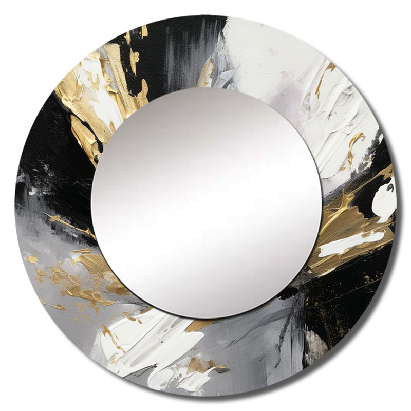 Mystery Awakening V - miroir mural abstrait, miroir décoratif rond noir, impression d'art en métal, 23 po x 23 po