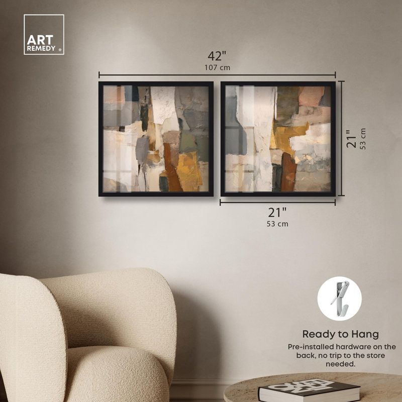 Ensemble de décoration murale Patchwork Plains Shadowbox Print par Art Remedy, cadre noir, 20 x 20, 21" H x 21" W