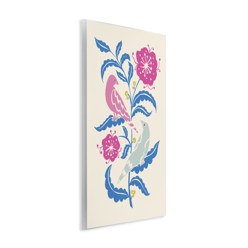 Plaque murale «Couple minimal d'oiseaux sur feuilles», design par Hannah Moren, H 19 po x l 13 po