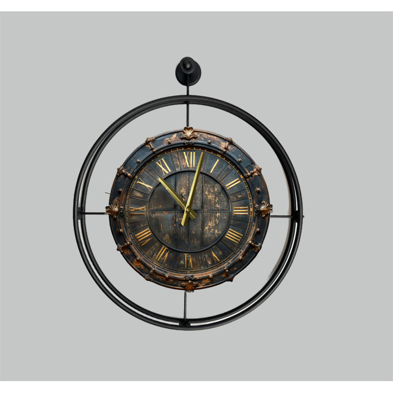 Horloge murale élégante en métal, noire, 22,8 po x 25,6 po x 2,8 po | Fabrication 100% métal, poids léger de 5,5 lb | Parfait pour le salon, le bureau et la maison, design élégant et fonctionnel