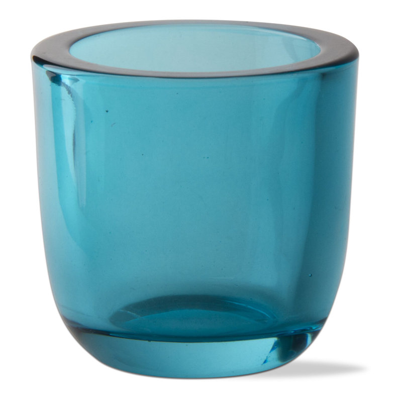 3.07'' H Glass Tabletop Tealight Holder, Aqua Blue