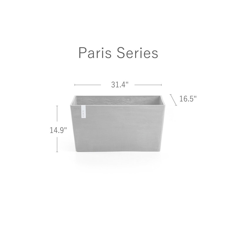 Ecopots Paris Indoor/Outdoor Modern Recycled Plastic Flower Pot Planter, Gray, 15" H x 16.5" W x 31.5" D