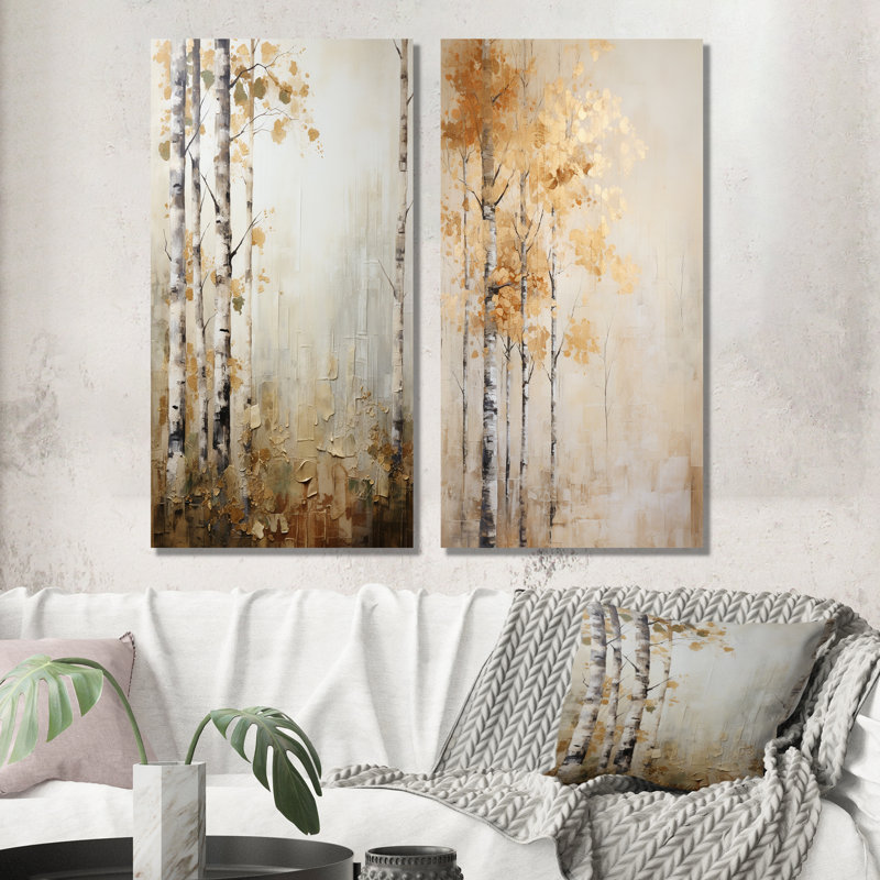 Ensemble de salon beige et doré minimalisme Forest - Forest Wall Art, H 28 po x l 25 po, Toile tendue