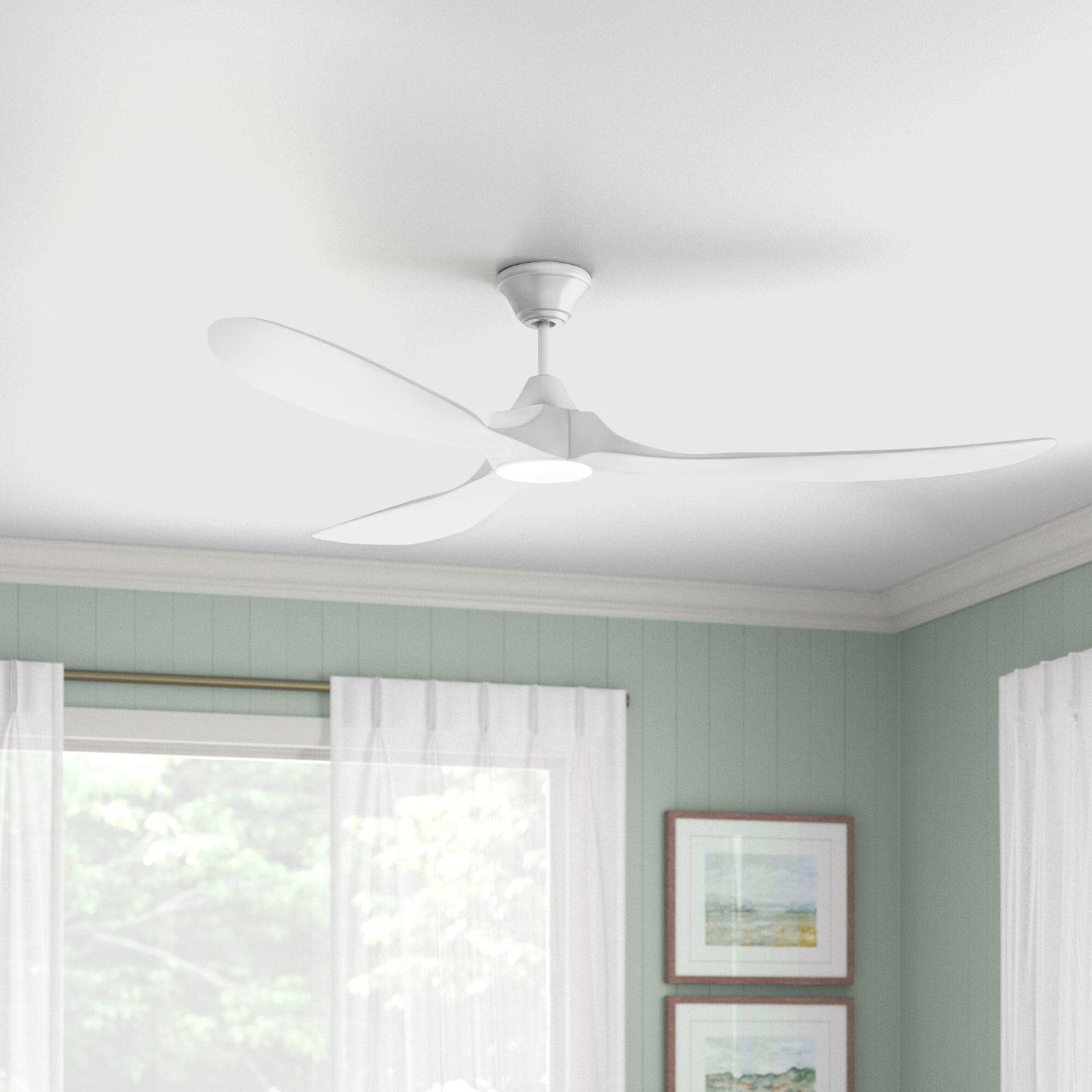 70" Ceiling Fan with LED Light Kit, Matte White with White Blades, 52 inches