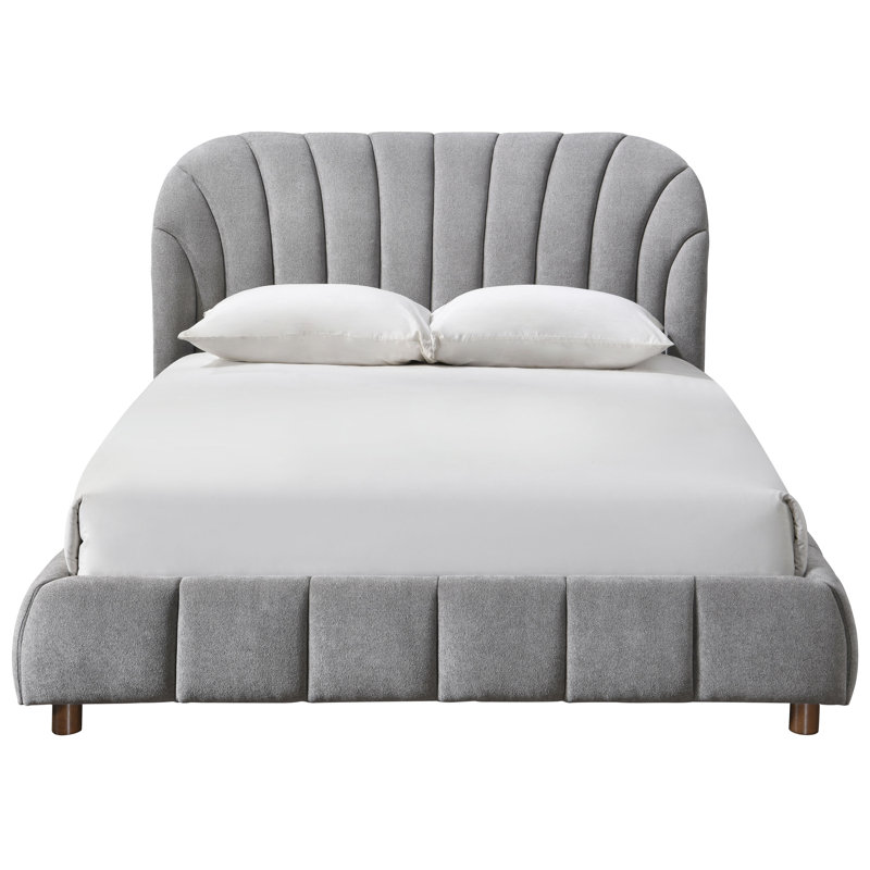 Tillie Channel Tufted Queen Bed, Queen, Dark Gray/Walnut