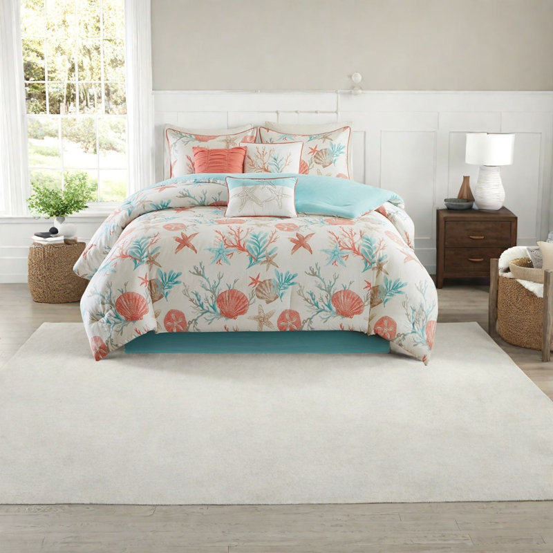 Ensembles de literie Coastal Luxury, édredon en satin de coton, conception corail éclatante pour la maison