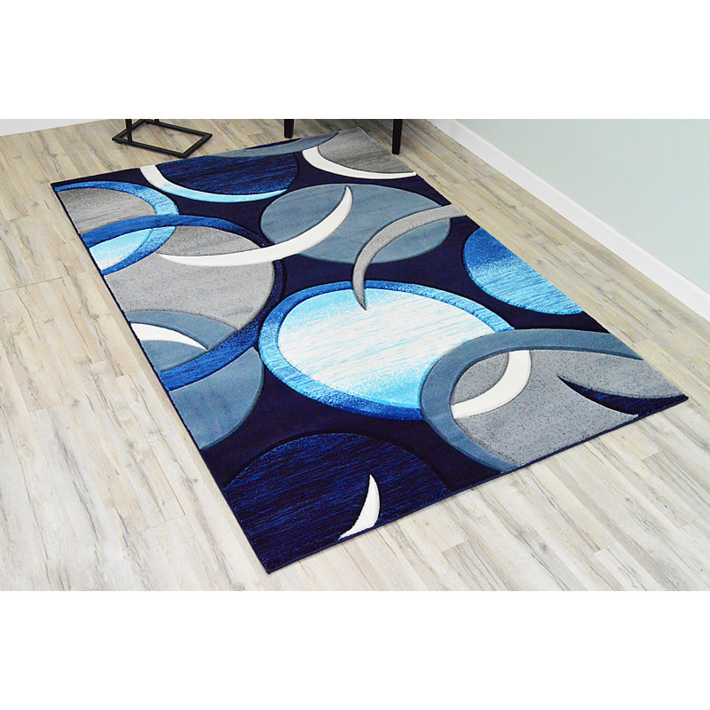 Tapis bleu à motif abstrait Mccampbell, Rectangle 6 pi 6 po x 9 pi 2 po