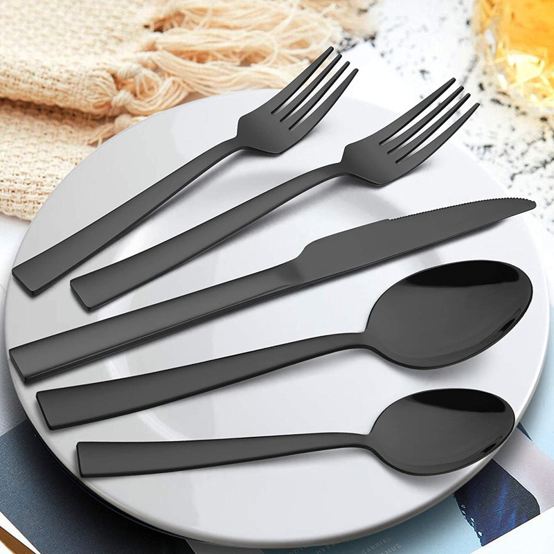 Latitude Run® Valcour Stainless Steel Flatware Set - Service for 12, Black