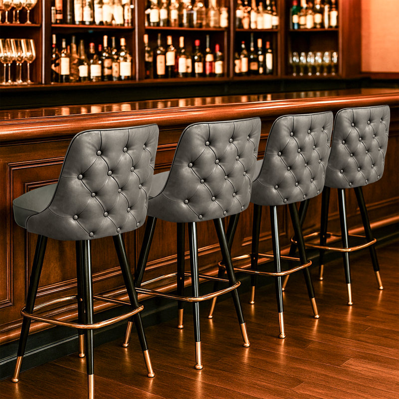 Tabouret de bar pivotant extérieur touffeté, Gris