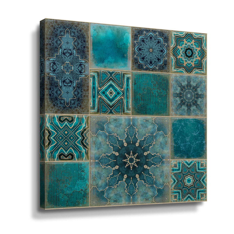 Carreaux sarcelle délavés de luxe - peinture, H 10 po x l 10 po x P 2 po, Toile tendue