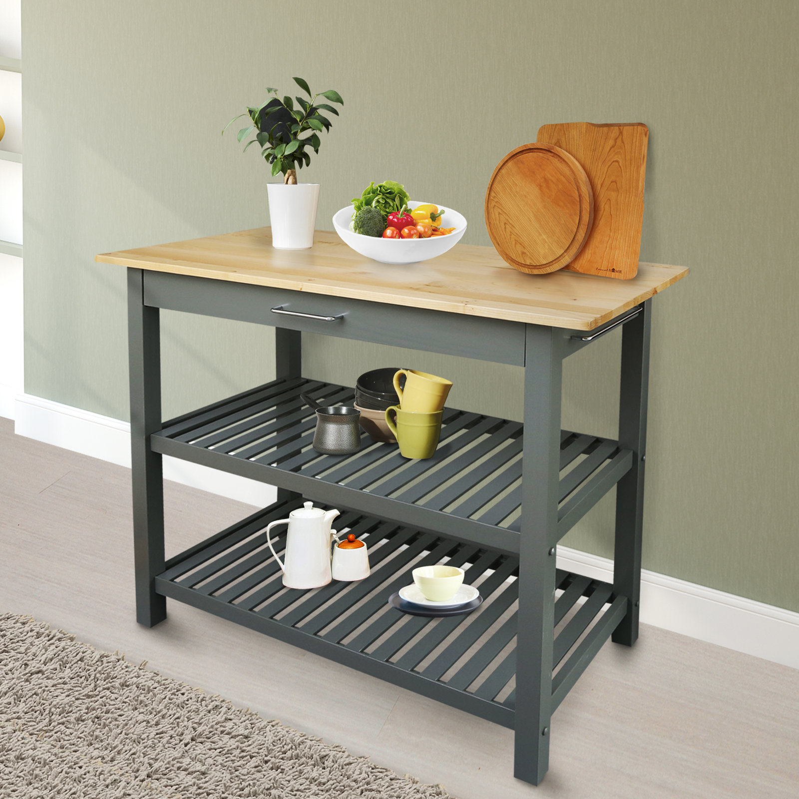 Herriott 40" Solid Wood Prep Table, Gray/Natural, 36.5"H x 40"W x 20"D