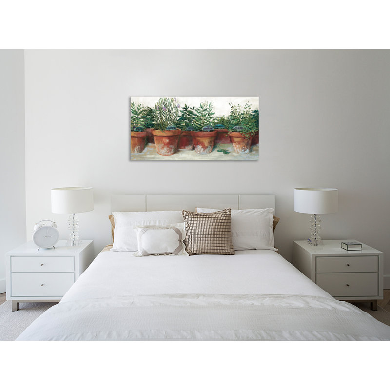 «Pots Of Herbs I White», toile tendue par Carol Rowan, H 18 po x l 36 po x P 1,5 po