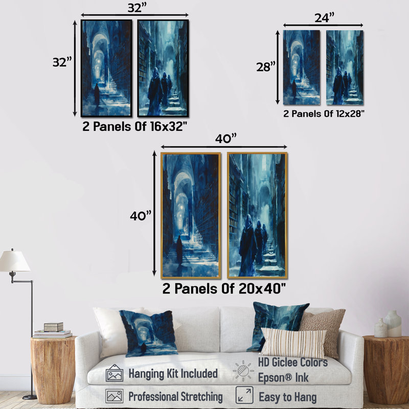 «Blue Wizards Library Keepers I - Wizards Wall Art», ensemble de 2 pièces, H 40 po x l 40 po, Impression encadrée, Doré
