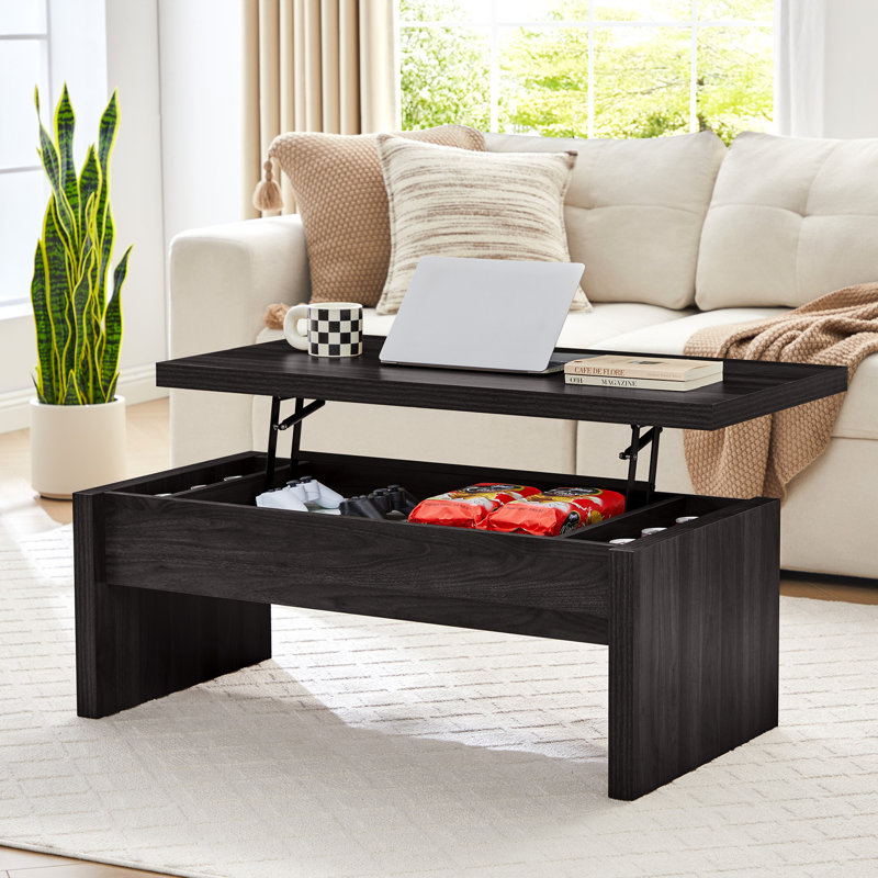 Table basse à plateau relevable avec rangement, Noir
