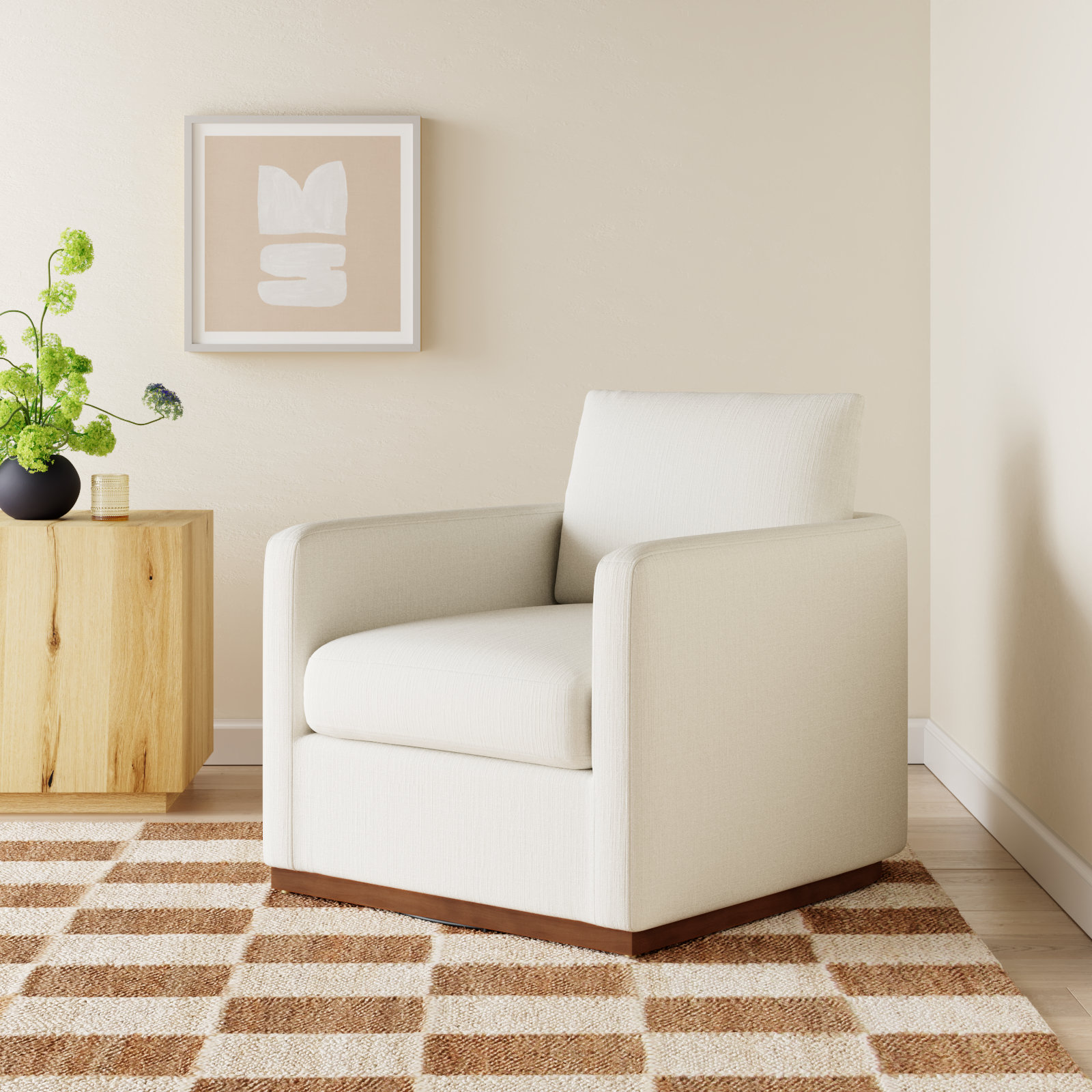 Bobbi Linen Swivel Armchair, Flannigan Cotton White Performance Weave