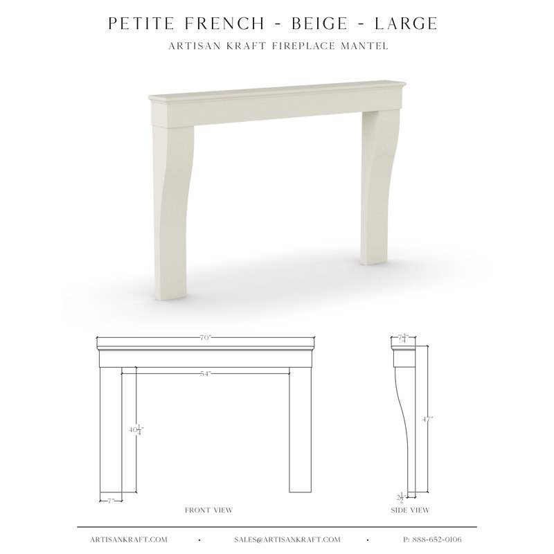 Petite French Cast Stone Fireplace Surround, Beige, 47" H x 70" W x 7.75" D
