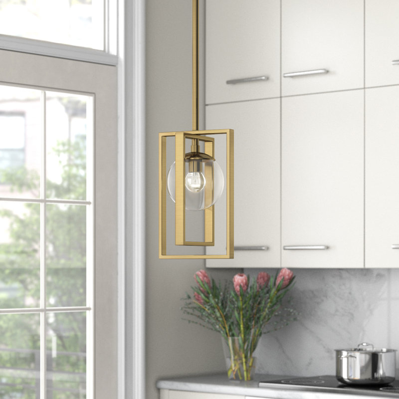 Luminaire suspendu géométrique à 1 lumière Detres, Doré