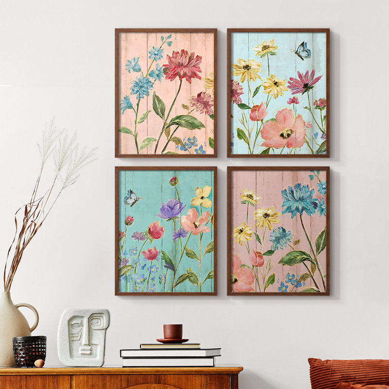 «Vibrant Flow II», ensemble de 4 reproductions encadrées, Naturel, H 14 po x l 44 po
