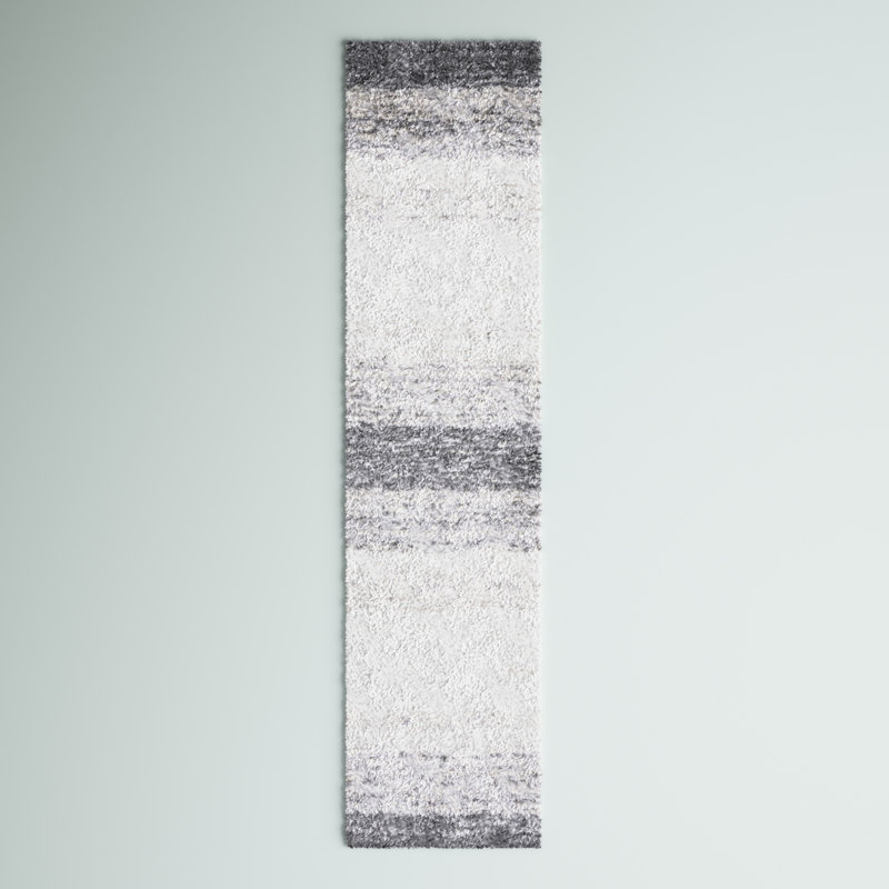Tapis gris / ivoire à motif abstrait Mena, Tapis de couloir 2 pi 2 po x 9 pi