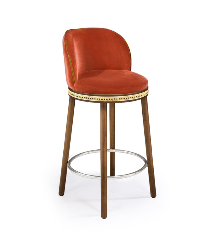 Tabouret de bar et de comptoir Alma, Tabouret de bar (siège d'une hauteur de 30 po), Nickel satiné, Papaye
