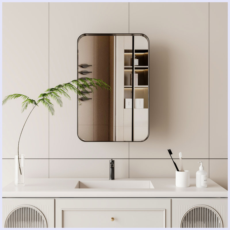 Armoire moderne avec cadre en métal avec miroir et tablettes réglables, Noir mat