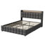 EU King Upholstered Storage Bed with LED Headboard, Upholstered Frame with 4 Storage Drawers & EU Sockets, Beige/Grey Linen, 160x200cm -1831991500