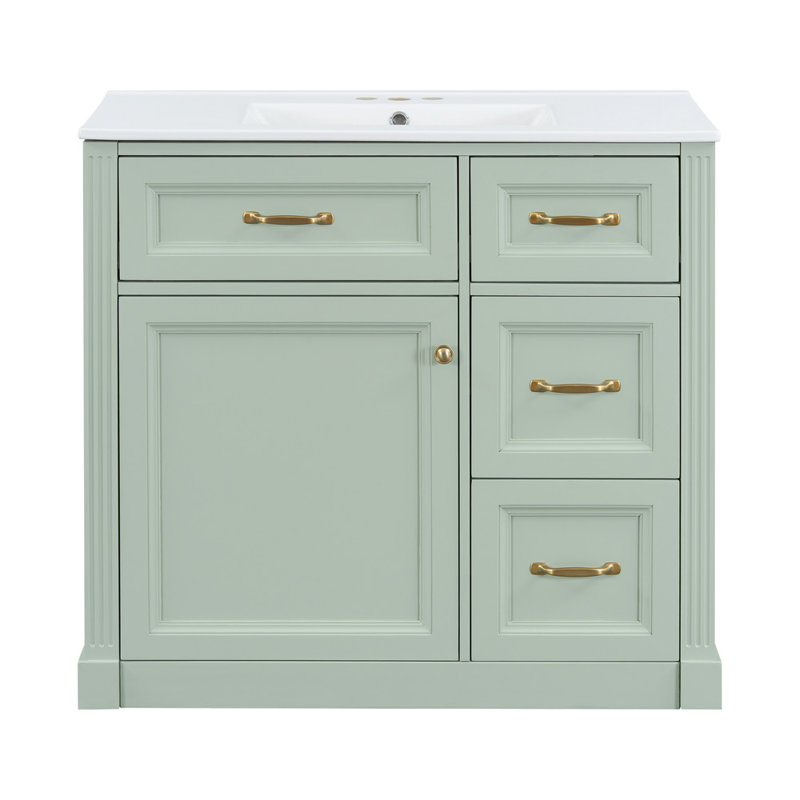 Meuble-lavabo 36 po avec lavabo, Vert, Doré