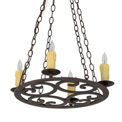 Lustre en roue de chariot à 4 lumières Adein