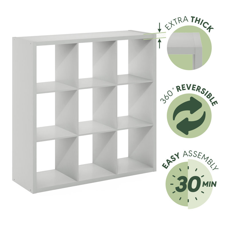 43.78'' H X 43.78'' W 9-Cube Bookcase, Light Grey