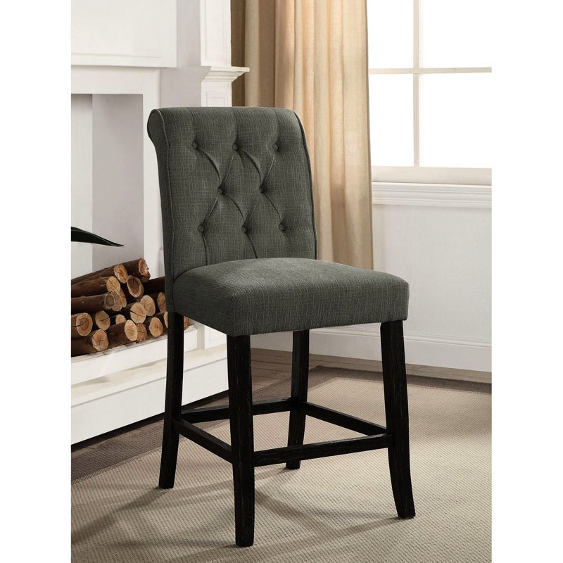 Chaises de salle à manger rembourrées en tissu, 2 pièces, noir antique, dossier capitonné, siège rembourré, bois massif, 2 chaises en noir, coussin, composant